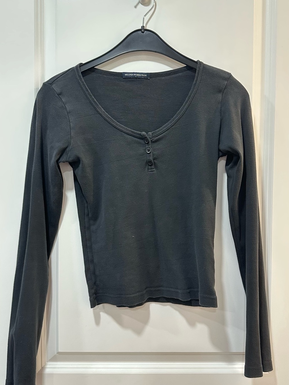 Brandy Melville Black Long Sleeve Scoop Henley
